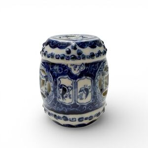 Vintage Dollhouse Decor Miniature Porcelain Blue White Chinese Garden Stool